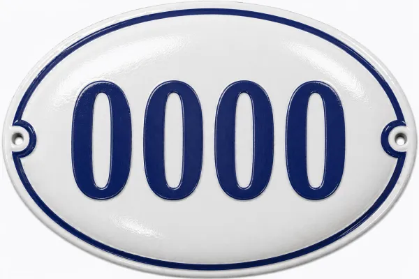 Smaltované domovní číslo v oválu bílo modré